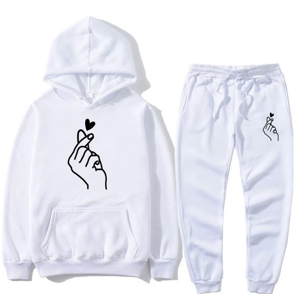 

men's tracksuits 2pcs sportswear suit women's 2021 brand autumn and winter long-sleeved casual o-neck hoodie + trousers plus size, Gray