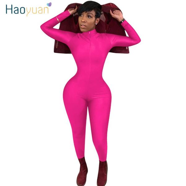 

women's jumpsuits & rompers haoyuan neon zip up long sleeve bodycon jumpsuit rave body overalls one piece outfit plus size club womens, Black;white