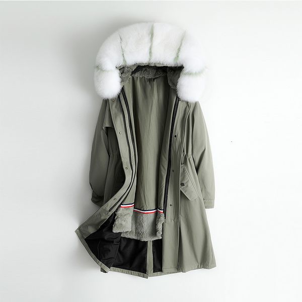 

leather ladies pie overcome women's winter new detachable rex rabbit liner big fox collar fur jacket, Black