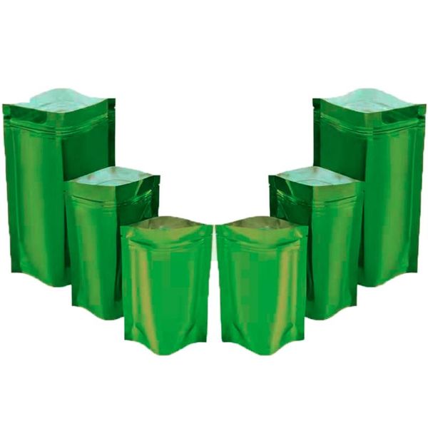 

storage bags 100pcs/lot glossy green stand up bag aluminum foil pouches doypack candy dried fruits heat seal package