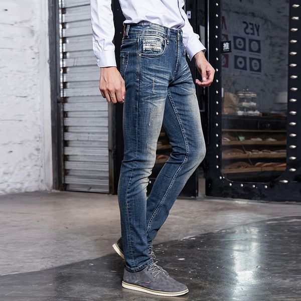 

jeans italian style fashion men jeans retro blue slim fit distressed denim trousers vintage designer ripped cotton pants