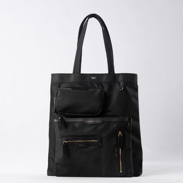 

british women's single shoulder bag multi pocket tote bag nylon hand computer large capacity shopping, Black;red