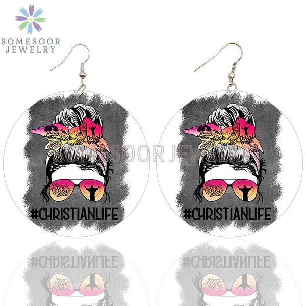 

dangle & chandelier somesoor christian life printed african american wooden drop earrings hunting worked mom loops jewelry for women gifts, Silver