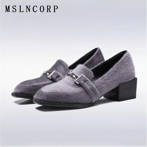 

dress shoes plus size 34-43 women square heel casual fashion flock toe lady loafers high heels party office pumps footwear, Black