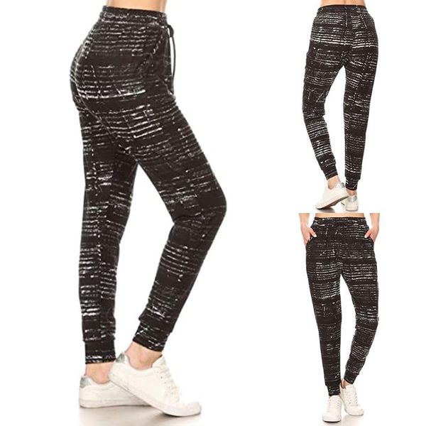 

women fashion drawstring high waist print leggings activewear sweatpants pants gym leginsy damskie pantalones push up women's, Black
