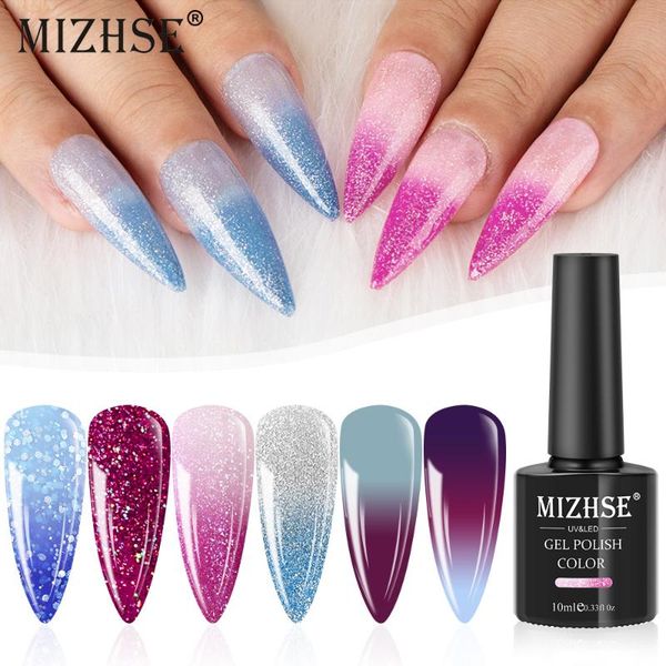 

nail gel mizhse polish 10ml temperature change color changing uv sequins soak off art varnish, Red;pink