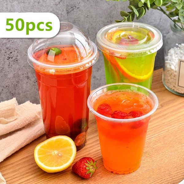 

disposable cups & straws 50pcs 95 caliber tea cup transparent juice plastic with lid party favor cute beverage