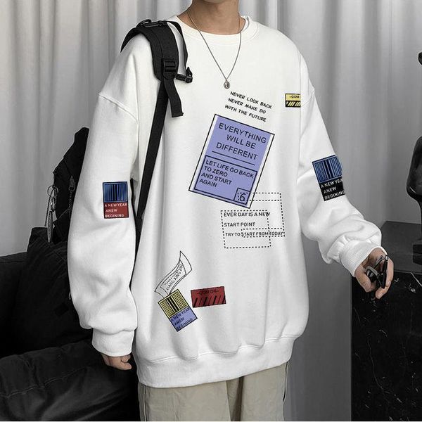 

men's hoodies & sweatshirts men sweater fashion black white print spring autumn hip hop loose casual punk streetwear clothes couples