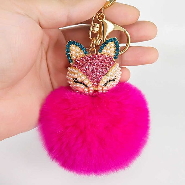 Carino Fox Portachiavi Fatti A Mano Pelliccia di Coniglio Pompon Palla Intarsiato Borsa di Strass Pendenti Decorazione Gioielli Charms Portachiavi G1019