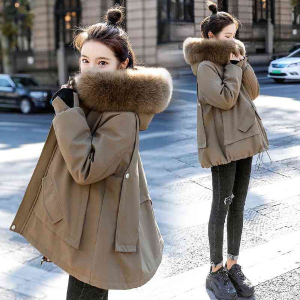 

parker down cotton padded jacket women's 2021 new winter small loose and thin plus plush thickened, Black
