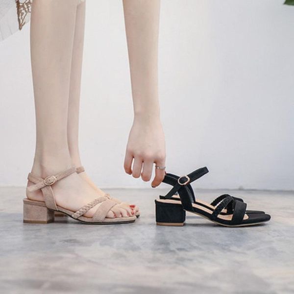 

dress shoes women's sandals 2021 summer korean version of the net red with a thick word buckle wild ladies, Black