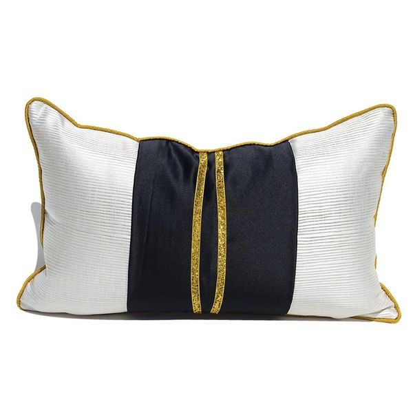

cushion/decorative pillow waist cushion cover couch decorative case art home simple black stripe gold piping sofa chair coussin