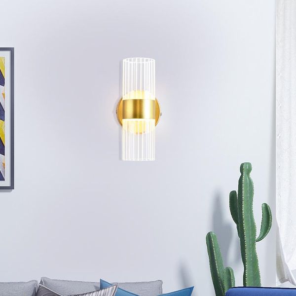 

wall lamp round tube glass lampshade up and down glowing living room bedroom light double color led bedside lights