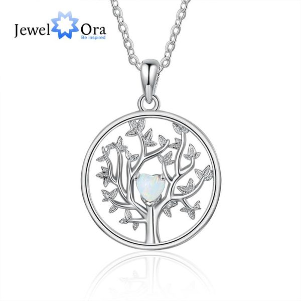 

pendant necklaces jewelora classic style simulated white heart opal tree of life round necklace wholesale women jewelry accessories, Silver