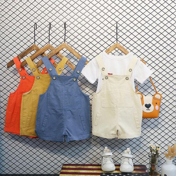 

summer toddler kids overalls baby boys girls casual solid loose short jumpsuits children's pants 1-4 years, Blue