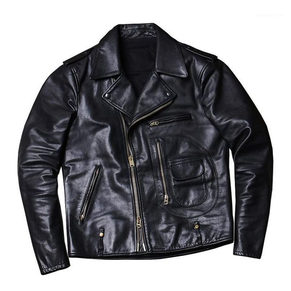 

men's leather & faux 2021 black men american style slim fit j24 biker's jacket genuine cowhide autumn short motorcycle coat