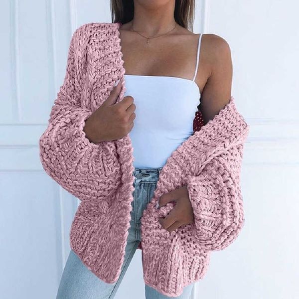 

cardigan women sweaters solid loose knitwear autumn female sweater cardigans warm solid color open front coat 210928, White