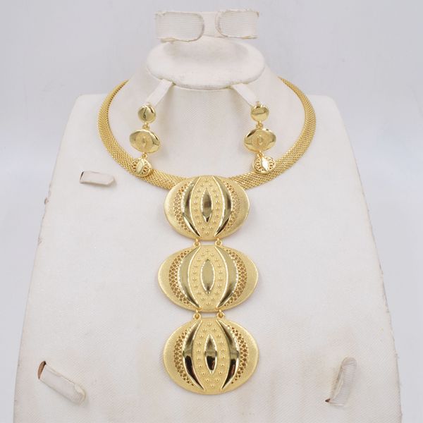 

new ltaly 750 gold color jewelry set for women african beads fashion necklace set earring jewelry, Golden;silver