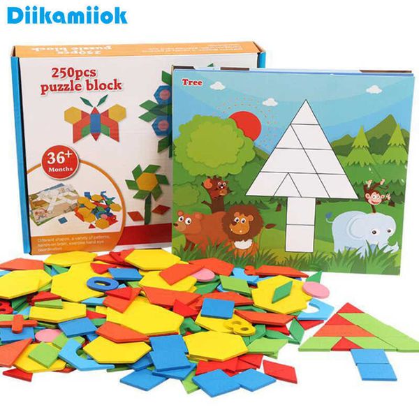 

250pcs 3d puzzles wooden toy geometric shape tangram jigsaw puzzle baby educational learning wood toys for children game