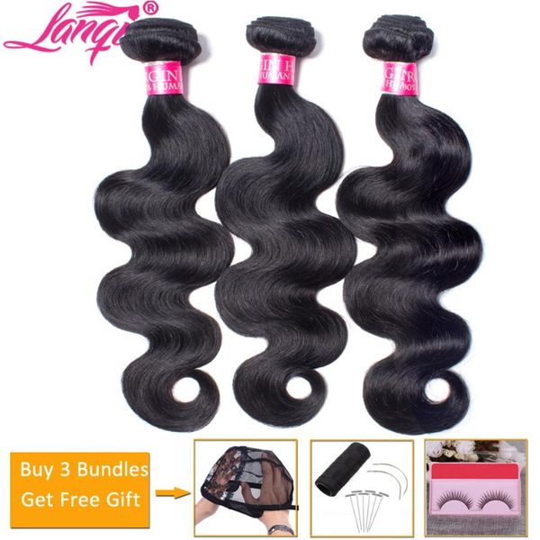 

human hair bulks lanqi body wave bundle wholesale 3 bundles deals non-remy extensions peruvian brazilian weave, Black