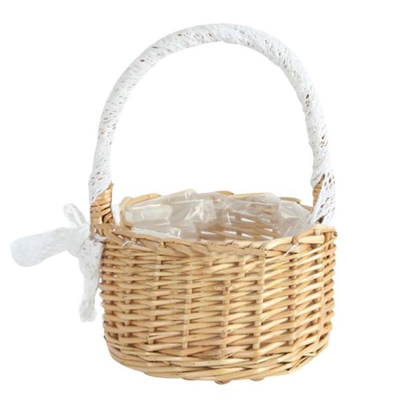 

storage baskets 1pc woven flower basket hand-held wedding decorative gift (khaki)
