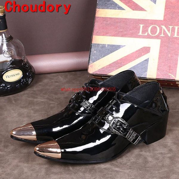

dress shoes pointed gold toe mens business casual high heels fashion patent leather black wedding plus size 37 46
