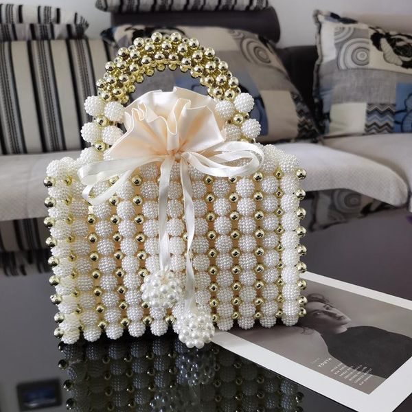 

evening bags luxury handmade beaded pearl party purses and handbags women fake fur shoulder bag fashion designer handle