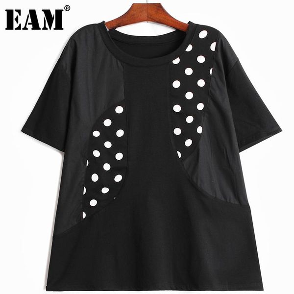 

women's t-shirt [eam] women black big size contrast color spliced dots round neck short sleeve fashion spring summer 2021 1dd8242, White