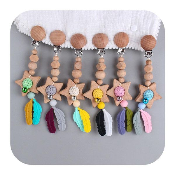 

diy silicone feather five-pointed star toy teethers baby carriage car hanging jewelry baby pacifier chain teether molar stick