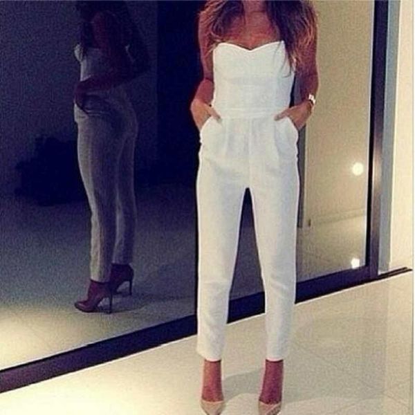 

white summer black women jumpsuits overall macacao feminino longo strap, Black;white
