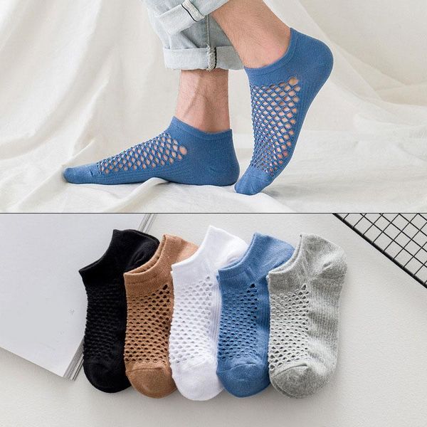 

men's socks summer thin mesh fishnet mens casual male cotton breathable no show for man solid black gray white short sock gifts