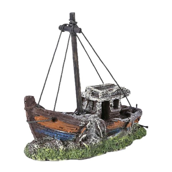 

aquarium resin boat ornament small landscaped pirate fish tank artificial wreck ship decor decorations