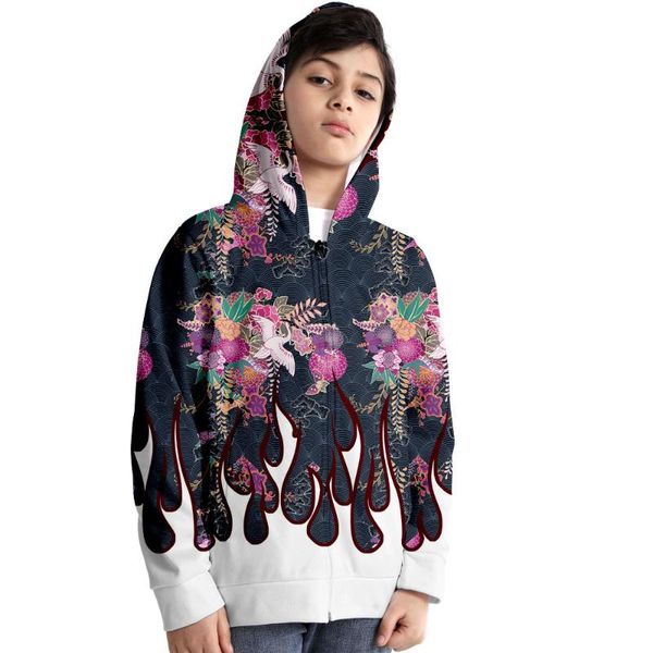 

men's hoodies & sweatshirts 2021 -selling style trendy casual tie-dye flame 3d digital children zipper hooded, Black
