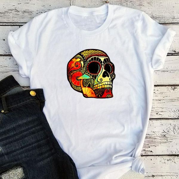 

women's t-shirt grunge skull shirts for women goth clothes movie halloween ladies 2021 horror clothing harajuku l, White
