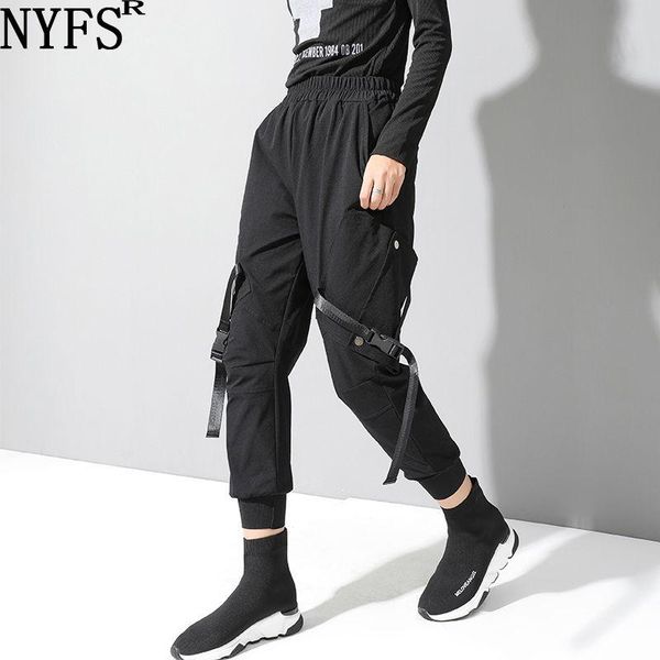 

women's pants & capris nyfs 2021 spring autumn women vintage polyester comfort loose elastic waist cross-pants zip, Black;white