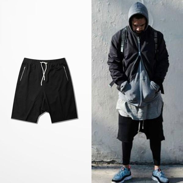 

men summer shorts unedged cuff cutting hip hop high street skateboard dropped crotch cropped zipper pockets men's, White;black