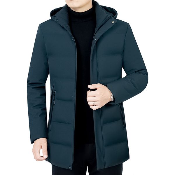 

2021 winter men's down jacket cotton padded jackets medium length thickened middle-aged and old people's business leisure, Black