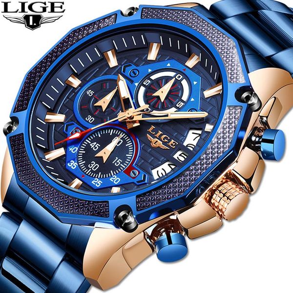 

wristwatches 2021 lige men watch quartz male clock design sport waterproof stainless steel wristwatch reloj hombre, Slivery;brown