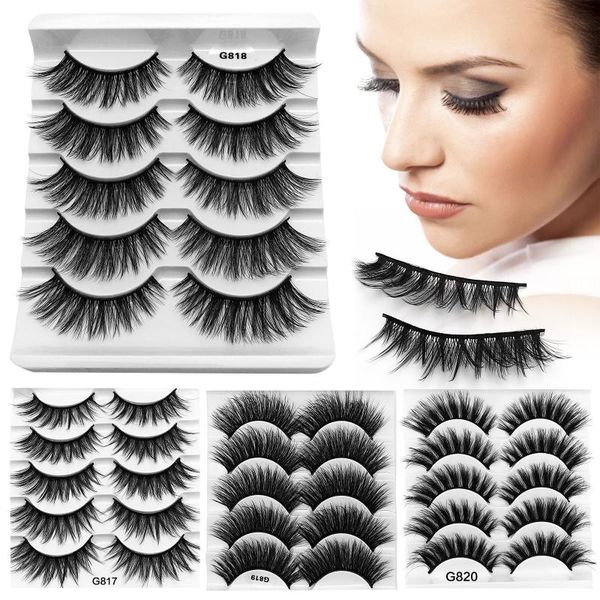 

false eyelashes 5 pairs 5d mink lashes nagaraku round thick non-irritating fake