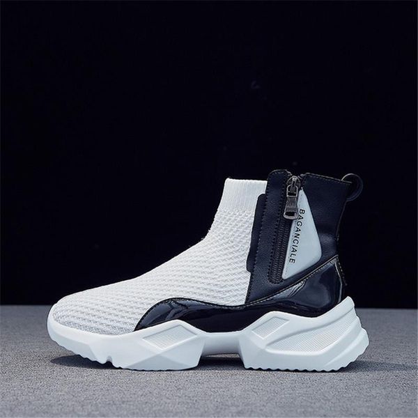 

boots casual fashion socks shoes 2021 white sneakers high-sports light woman vulcanize footwear autumn women's, Black