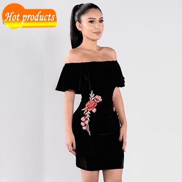 

two piece dress clearance sale you fancy embroidery design off the shoulder celebrity party bandage mini dress gta0, White