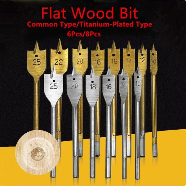 

professional drill bits 6pcs/8pcs 10mm-25mm 1/4 inch hex shank spade bit set wood hole saw cutter flat woodworking tool