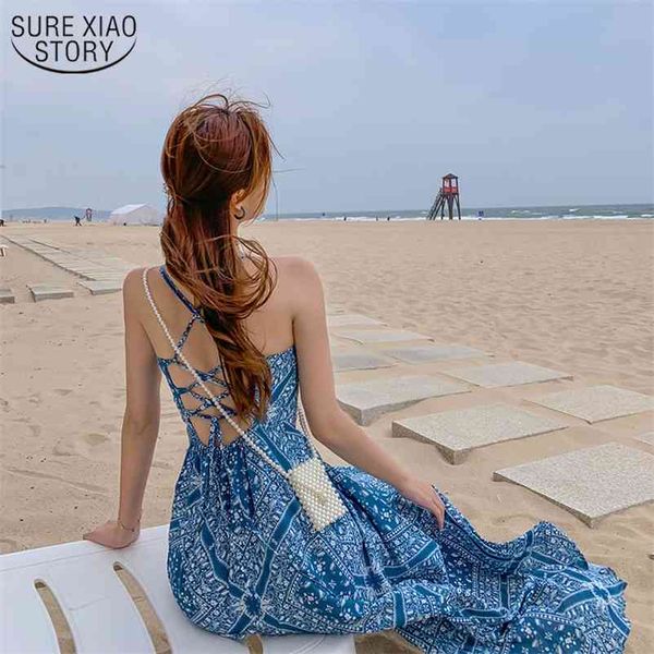 

beach style summer bohemian dress for women cross bandage female spaghetti strap print long es robe 13237 210508, Black;gray