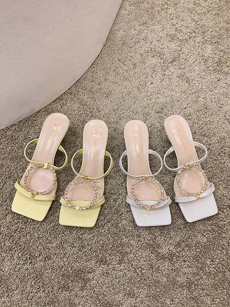 

women's shoes slippers summer 2021 fashion flashing diamond stiletto temperament sandals mid-heel woman, Black