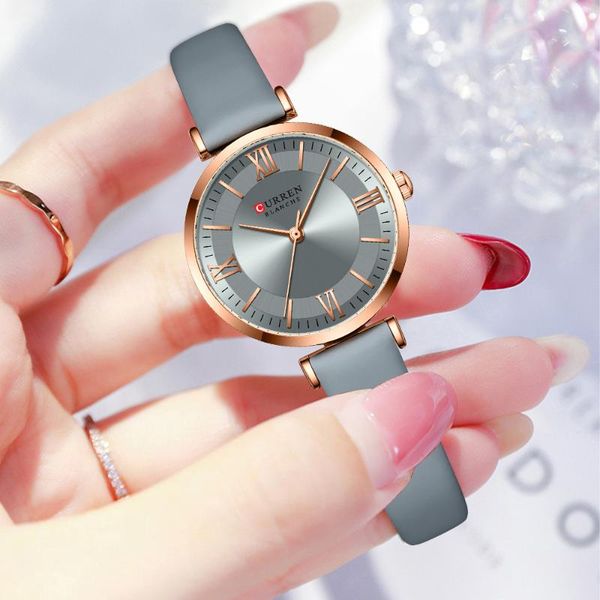 

wristwatches women watch curren fashion exquisite leather casual luxury analog quartz 30m waterproof wristwatch girl, Slivery;brown
