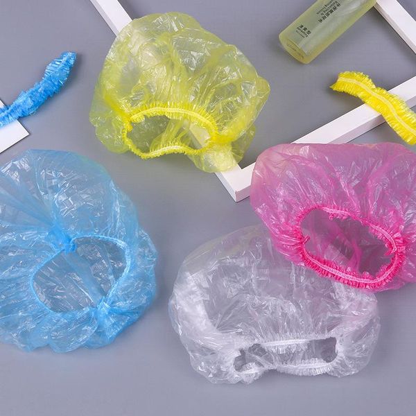 

shower caps 100pcs disposable hat bathing one-off elastic cap clear hair salon bathroom products bath c1173 b