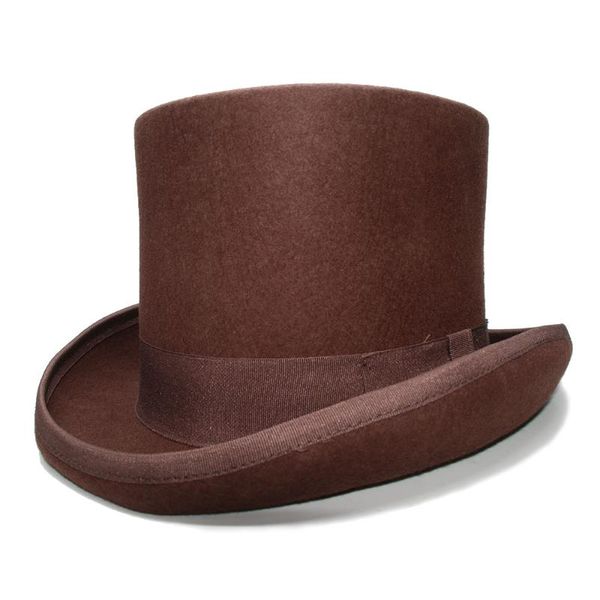 

13cm height retro women's men's brown color round flat wool 100% vintage magician president lincoln gentleman bowler hat wide brim, Blue;gray