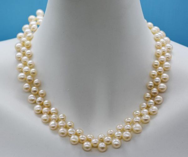 

chokers 6-8mm 3 rows natural pink pearl necklace 16", Golden;silver