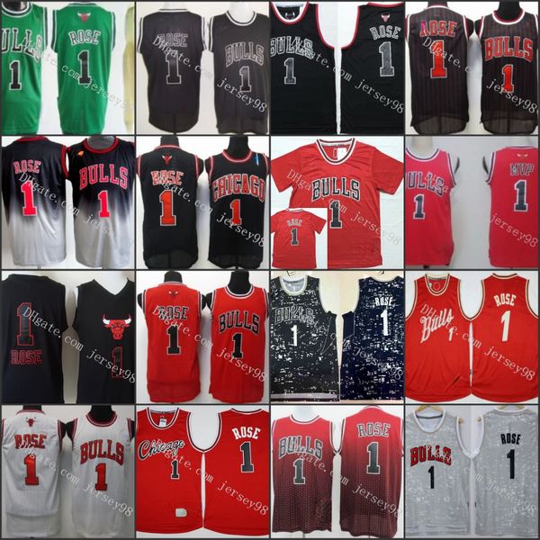 

chicago bulls men red 1 derrick rose retro basketball jersey, Black