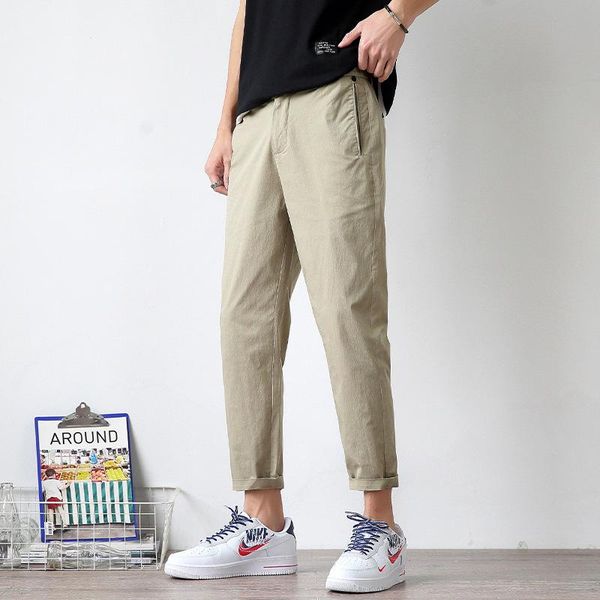 

men's pants slim fitting small feet versatile loose black korean fashion in 2021 summer